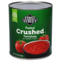 First Street Tomatoes, Crushed, Peeled, 105 Ounce