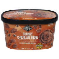 First Street Ice Cream, Premium, Chunky Chocolate Fudge - 48 Fluid ounce