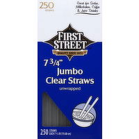 First Street Straws, Clear, Jumbo, Unwrapped, 7-3/4 Inch , 250 Each