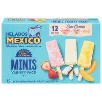 Helados Mexico Ice Cream Bars, Premium, Strawberry/Coconut/Mango, Minis, Variety Pack, 12 Each