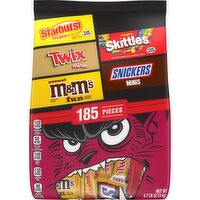 Mars Wrigley Knock, Knock! Who’s there? This Halloween bulk candy bag includes 185 individually wrapped SNICKERS Chocolate Bars, M&M'S Peanut Chocolate Candy, TWIX Chocolate Bars, SKITTLES Original Chewy Candy, and STARBURST Fruit Chews., 75.22 Ounce