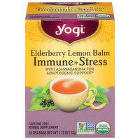 Yogi Herbal Tea, Elderberry Lemon Balm, Immune + Stress, Tea Bags