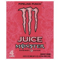 Juice Monster Energy Drink, Pipeline Punch, Energy + Juice, 4 Pack, 4 Each