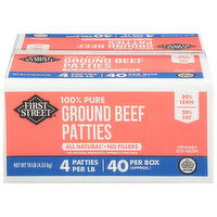 First Street Patties, Ground Beef, 100% Pure, 80/20, 10 Pound