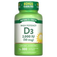 Nature's Truth Vitamin D3, High Potency, 2,000 IU (50 mcg), Quick Release Softgels - 300 Each