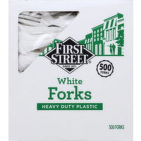 First Street Forks, White, Heavy Duty Plastic - 500 Each