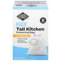 First Street Tall Kitchen Bags, Drawstring, Flex, 13 Gallon - 90 Each