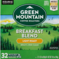 Green Mountain Coffee, 100% Arabica, Light Roast, Breakfast Blend, K-Cup Pods - 32 Each