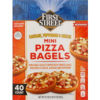 First Street Pizza Bagels, Sausage, Pepperoni & Cheese, Mini, 40 Each