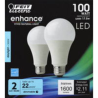 Feit Electric Light Bulbs, LED, Replacement, Daylight, 100 Watts - 2 Each