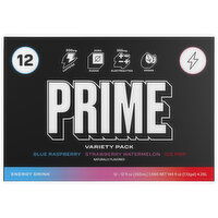 Prime Energy Drink, Blue Raspberry/Strawberry Watermelon/Ice Pop, Variety Pack - 12 Each