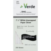 Verde Paper Straw, White, Unwrapped, 7.75 Inch - 250 Each