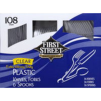 First Street Plastic Knives, Forks & Spoons, Clear, Extra Heavy Duty - 108 Each