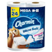 Charmin Bathroom Tissue, Smooth Tear, Mega Roll, 2-Ply, 6 Each