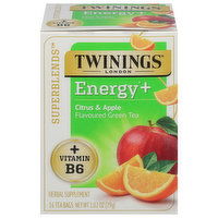 Twinings Green Tea, Energy +, Citrus & Apple, Tea Bags - 16 Each