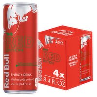 Red Bull Red Edition Energy Drink, Watermelon, 80mg Caffeine, 8.4 fl oz - 4 Each