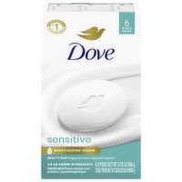 Dove Beauty Bar, Fragrance Free, Hypoallergenic, Sensitive, 6 Each