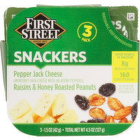 First Street Snackers, Pepper Jack Cheese/Raisins & Honey Roasted Peanuts, 3 Pack, 3 Each