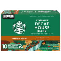 Starbucks Coffee, Ground, Medium Roast, Decaf House Blend, K-Cup Pods, 10 Each