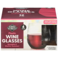 First Street Wine Glasses, Plastic, 12 Fluid Ounce - 4 Each