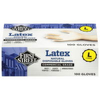 First Street Disposable Gloves, Natural, Latex, Large - 100 Each