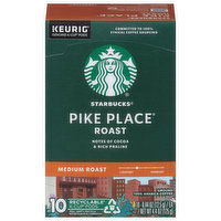 Starbucks Coffee, Ground, Medium Roast, Pike Place Roast, K-Cup Pods - 10 Each