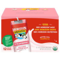 Horizon Organic Milk, Strawberry, Lowfat, Organic - 12 Each