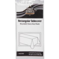 First Street Table Cover, Rectangle, Plastic, White - 1 Each