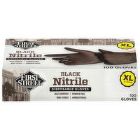 First Street Disposable Gloves, Nitrile, Black, X-Large - 100 Each