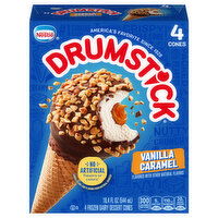 Drumstick Vanilla Caramel Frozen Dairy Dessert Cones - 4 Each