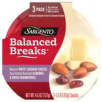 Sargento Balanced Breaks, White Cheddar Cheese/Almonds & Dried Cranberries, 3 Pack - 4.5 Ounce