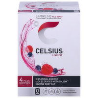 Celsius Energy Drink, Wild Berry, Sparkling, 4 Pack - 4 Each