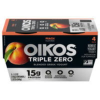 Oikos Triple Zero Yogurt, Nonfat, Blended, Greek, Peach Flavored, 4 Pack