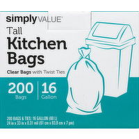 Simply Value Tall Kitchen Bags, Twist Ties, 16 Gallon - 200 Each