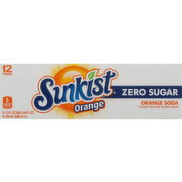 Sunkist Soda, Zero Sugar, Orange, 12 Pack - 12 Each