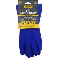 Working Hands Gloves, PVC Coated, Large, 1 Each