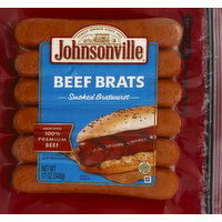 Johnsonville Bratwurst, Beef Brats, Smoked, 12 Ounce