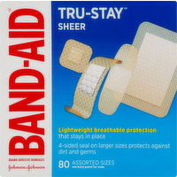 Band Aid Bandages, Tru-Stay Sheer, Assorted Sizes - 80 Each