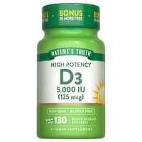 Nature's Truth Vitamin D3, High Potency, 125 mcg, Softgels - 130 Each