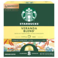 Starbucks Coffee, Ground, Blonde Roast, Veranda Blend, Aluminum Capsules - 8 Each