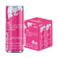 Red Bull Peach Edition Energy Drink, White Peach, 8.4 fl. oz., 80mg Caffeine, Taurine & B Vitamins - 4 Each
