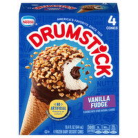 Drumstick Vanilla Fudge Frozen Dairy Dessert Cones - 4 Each