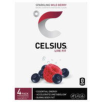 Celsius Energy Drink, Wild Berry, Sparkling, 4 Pack - 4 Each