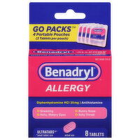 Benadryl Allergy, 25 mg, Ultratabs, Go Packs, Tablets, 8 Each