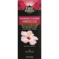 First Street Herbal Tea, Hibiscus, Raspberry Flavored, Caffeine-Free, Tea Bags, 25 Each