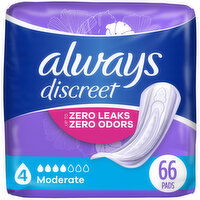 Always Discreet Pads, Moderate Absorbency, Regular Length - 66 Each