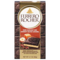 Ferrero Rocher Dark Chocolate Bar, Dark Hazelnut and Crunchy Salted Caramel - 3.1 Ounce