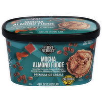 First Street Ice Cream, Premium, Mocha Almonds Fudge - 48 Fluid ounce