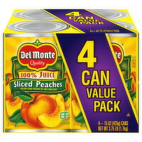 Del Monte Value Pack 100% Juice Sliced Peaches - 4 Each
