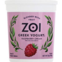 Zoi Yogurt, Greek, Raspberry Cream, Blended with Fruit - 32 Ounce